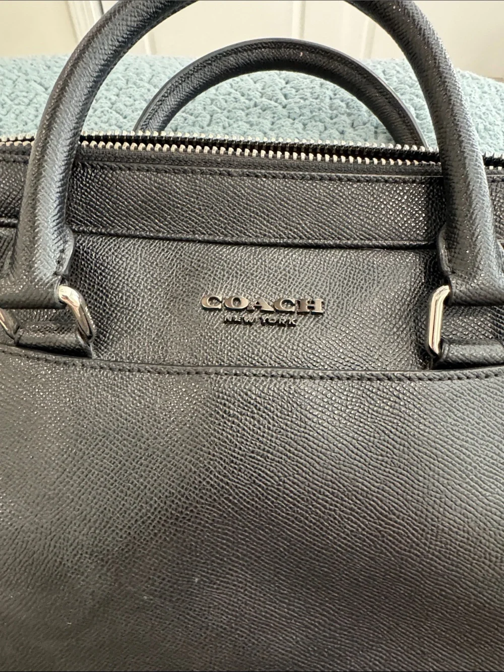 Coach Black Leather Laptop Brief Bag with Shoulder Strap